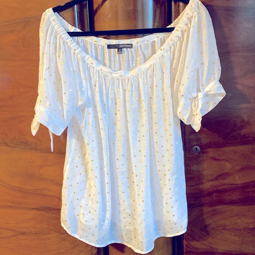 Harve Benard White Peasant Blouse with Gold Dot Accent